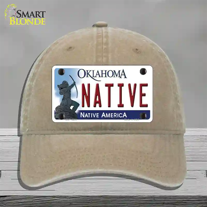 Native Oklahoma Novelty License Plate Hat Unconstructed Cotton / Khaki