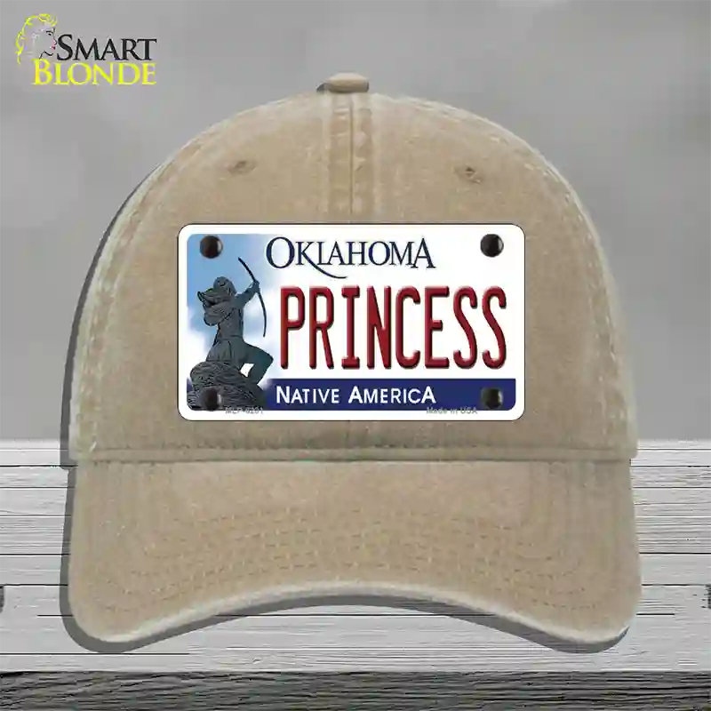 Princess Oklahoma Novelty License Plate Hat Unconstructed Cotton / Khaki