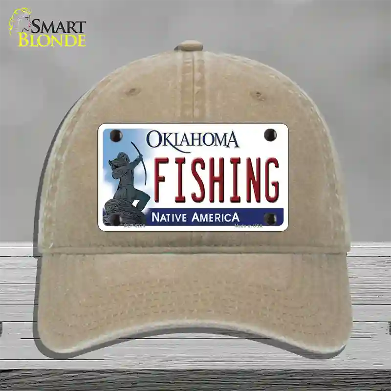 Fishing Oklahoma Novelty License Plate Hat Unconstructed Cotton / Khaki