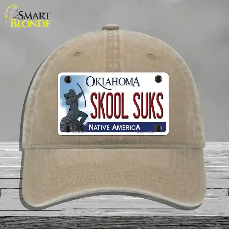 Skool Suks Oklahoma Novelty License Plate Hat Unconstructed Cotton / Khaki