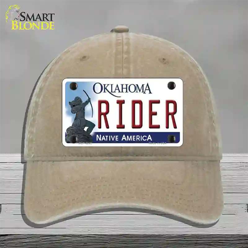 Rider Oklahoma Novelty License Plate Hat Unconstructed Cotton / Khaki