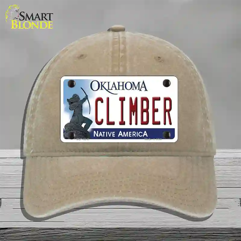 Climber Oklahoma Novelty License Plate Hat Unconstructed Cotton / Khaki