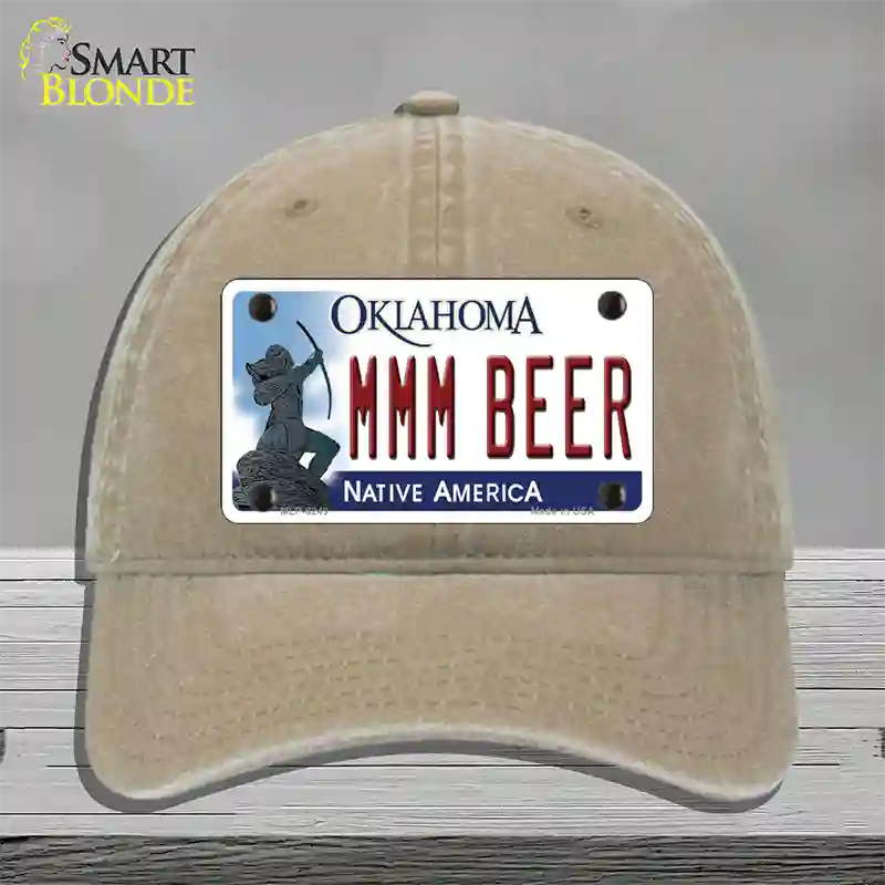 MMM Beer Oklahoma Novelty License Plate Hat Unconstructed Cotton / Khaki