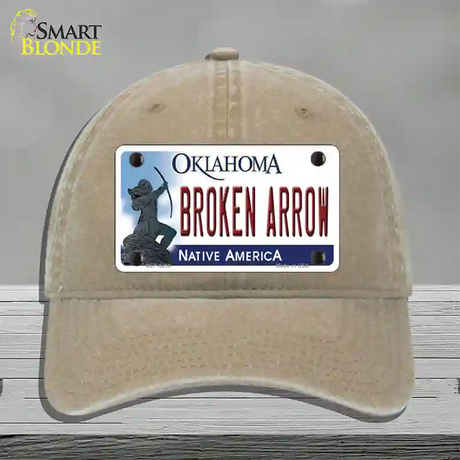 Broken Arrow Oklahoma Novelty License Plate Hat Unconstructed Cotton / Khaki