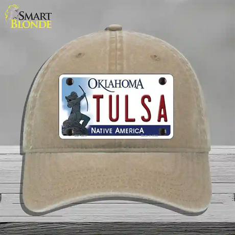 Tulsa Oklahoma Novelty License Plate Hat Unconstructed Cotton / Khaki