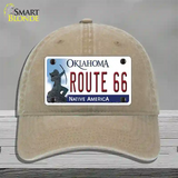 Route 66 Oklahoma Novelty License Plate Hat Unconstructed Cotton / Khaki