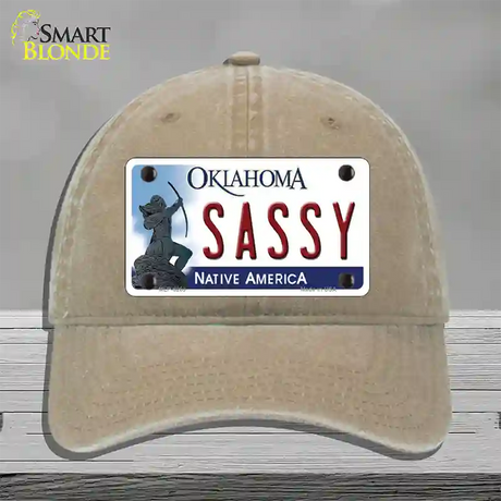 Sassy Oklahoma Novelty License Plate Hat Unconstructed Cotton / Khaki