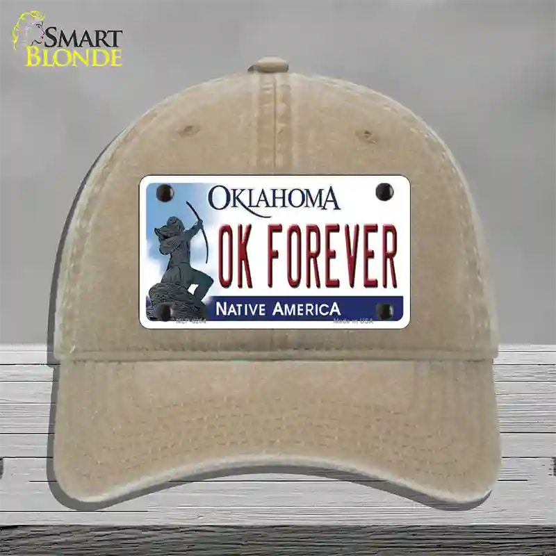 Ok Forever Oklahoma Novelty License Plate Hat Unconstructed Cotton / Khaki