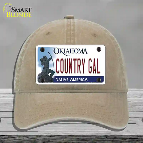 Country Gal Oklahoma Novelty License Plate Hat Unconstructed Cotton / Khaki