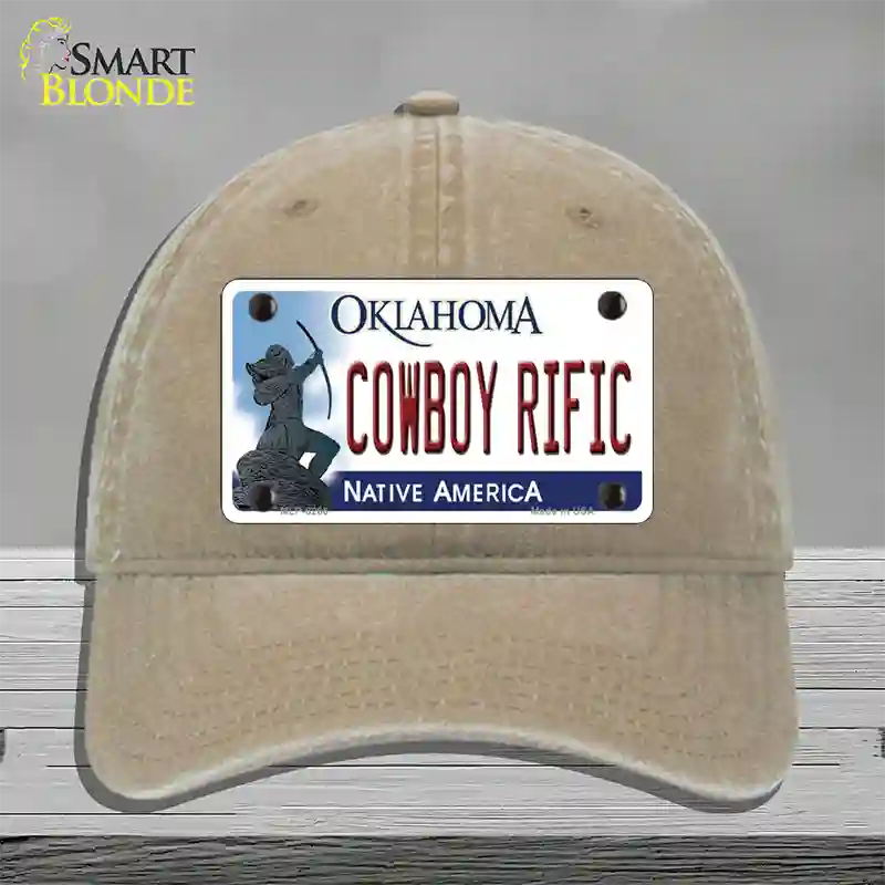 Cowboy Rific Oklahoma Novelty License Plate Hat Unconstructed Cotton / Khaki