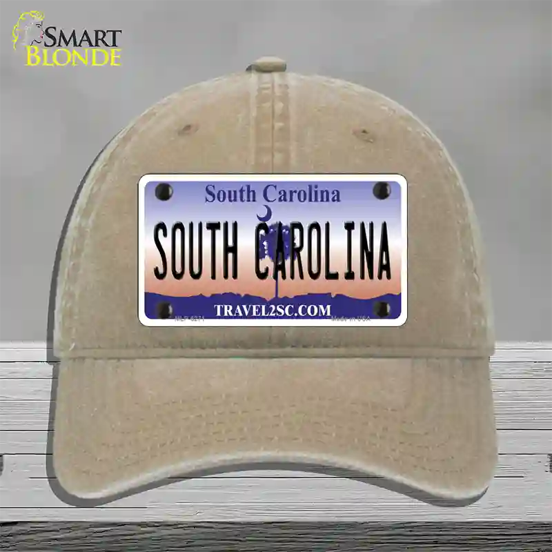 South Carolina Novelty License Plate Hat Unconstructed Cotton / Khaki