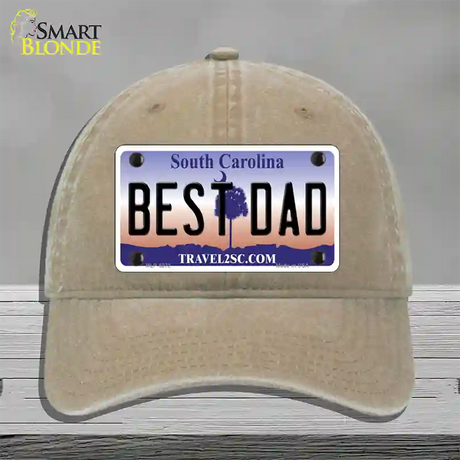 Best Dad South Carolina Novelty License Plate Hat Unconstructed Cotton / Khaki