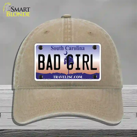 Bad Girl South Carolina Novelty License Plate Hat Unconstructed Cotton / Khaki