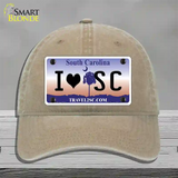 I Love South Carolina Novelty License Plate Hat Unconstructed Cotton / Khaki