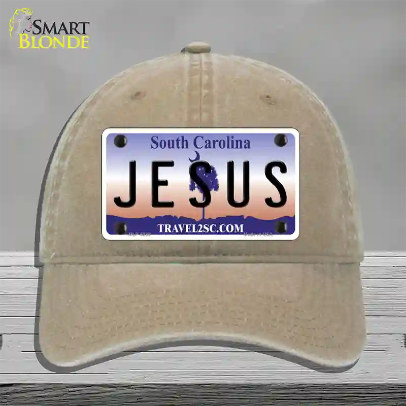 Jesus South Carolina Novelty License Plate Hat Unconstructed Cotton / Khaki