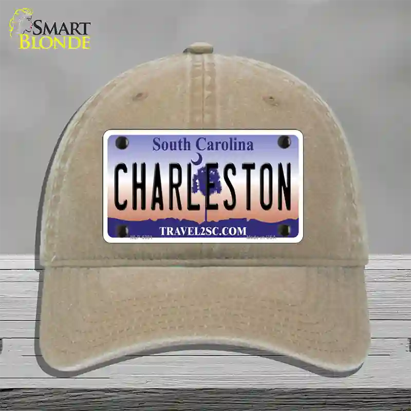 Charleston South Carolina Novelty License Plate Hat Unconstructed Cotton / Khaki