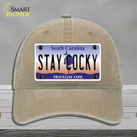 Stay Cocky South Carolina Novelty License Plate Hat Unconstructed Cotton / Khaki