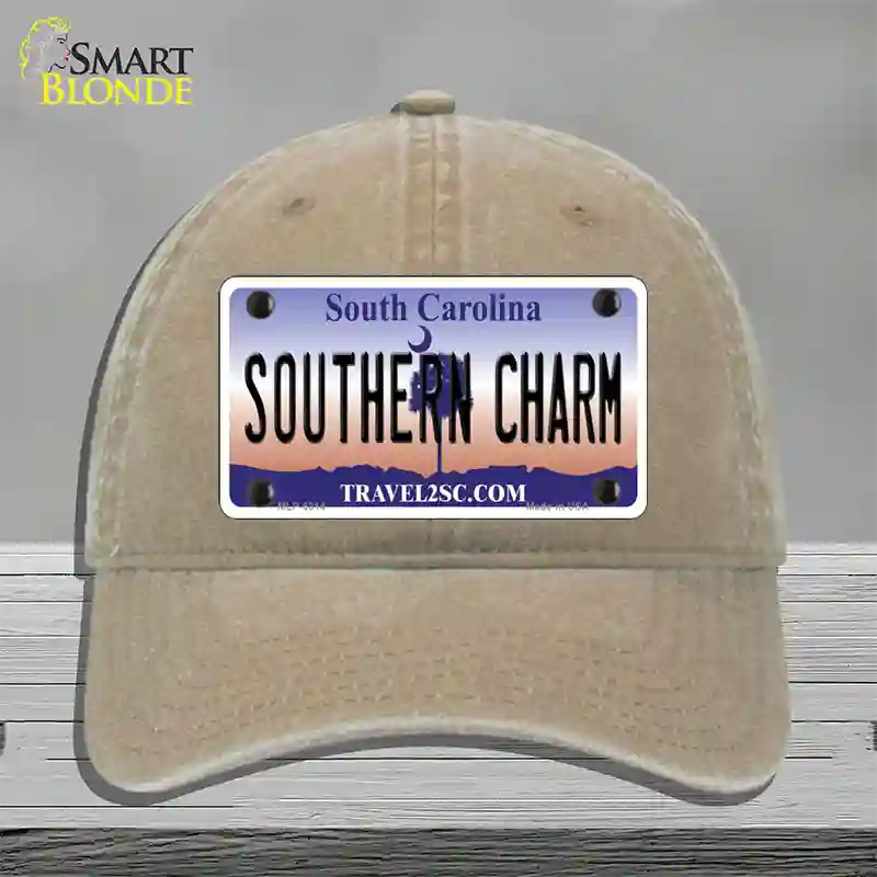 Southern Charm South Carolina Novelty License Plate Hat Unconstructed Cotton / Khaki