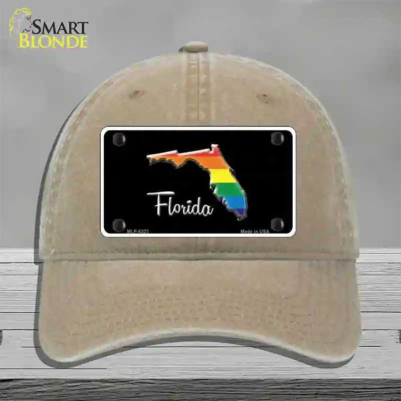 Florida Rainbow Novelty License Plate Hat Unconstructed Cotton / Khaki