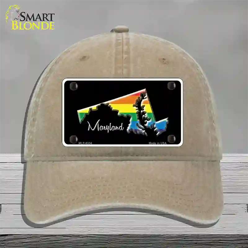 Maryland Rainbow Novelty License Plate Hat Unconstructed Cotton / Khaki