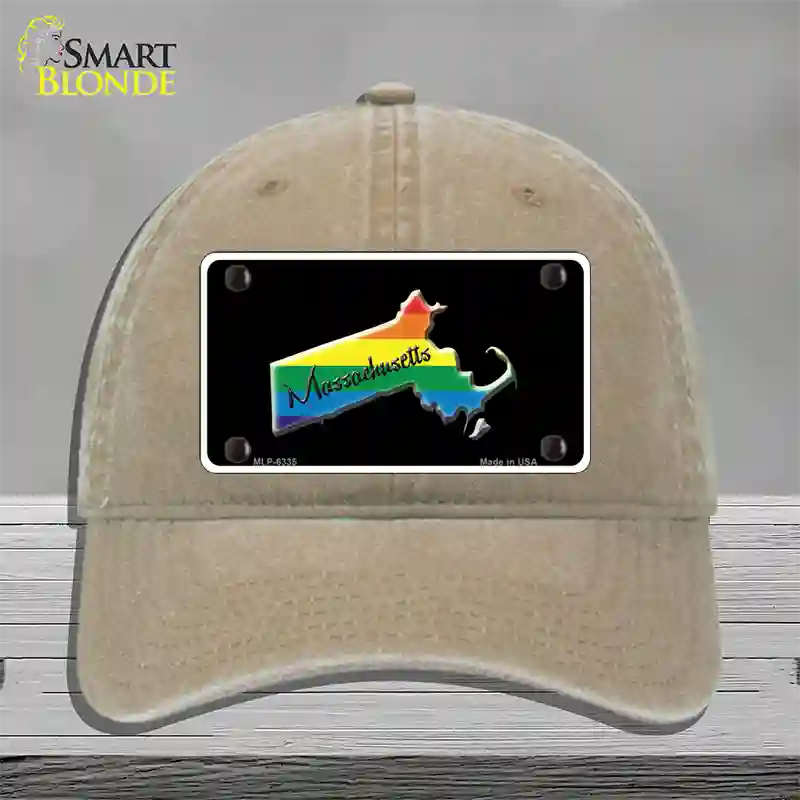 Massachusetts Rainbow Novelty License Plate Hat Unconstructed Cotton / Khaki