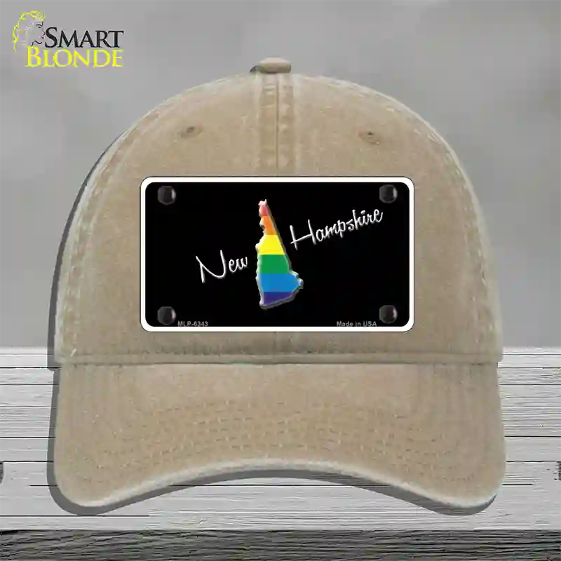 New Hampshire Rainbow Novelty License Plate Hat Unconstructed Cotton / Khaki