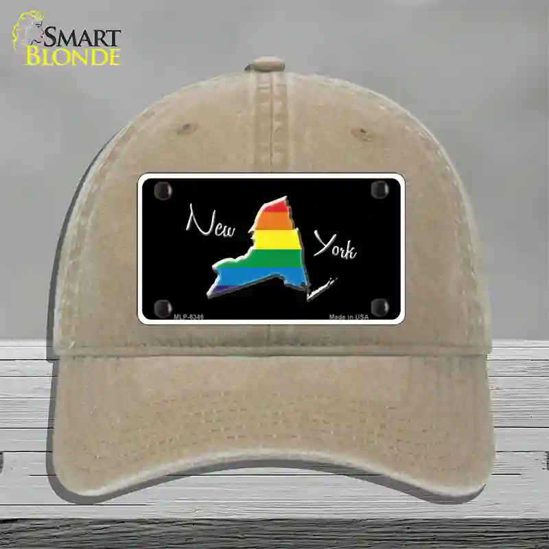 New York Rainbow Novelty License Plate Hat Unconstructed Cotton / Khaki