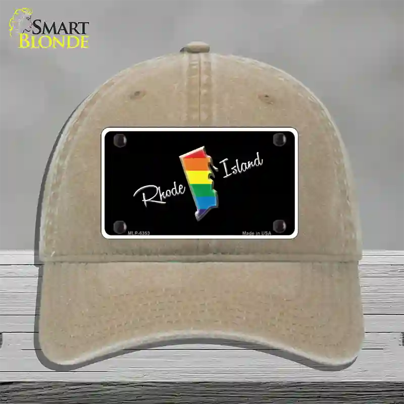 Rhode Island Rainbow Novelty License Plate Hat Unconstructed Cotton / Khaki