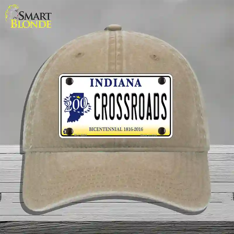 Crossroads Indiana Novelty License Plate Hat Unconstructed Cotton / Khaki