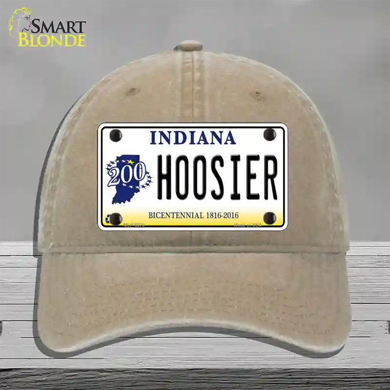 Hoosier Indiana Novelty License Plate Hat Unconstructed Cotton / Khaki