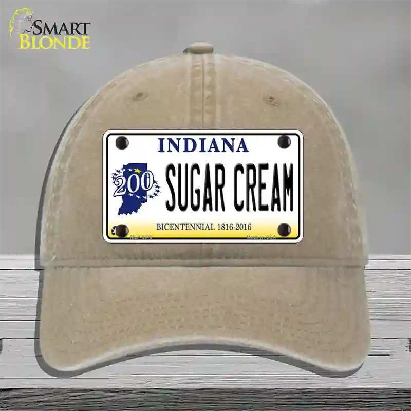 Sugar Cream Indiana Novelty License Plate Hat Unconstructed Cotton / Khaki