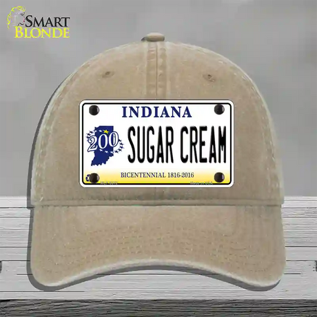 Sugar Cream Indiana Novelty License Plate Hat Unconstructed Cotton / Khaki