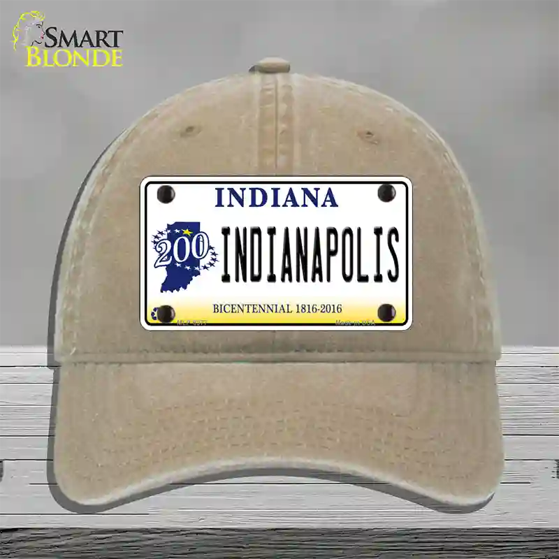 Indianapolis Indiana Novelty License Plate Hat Unconstructed Cotton / Khaki