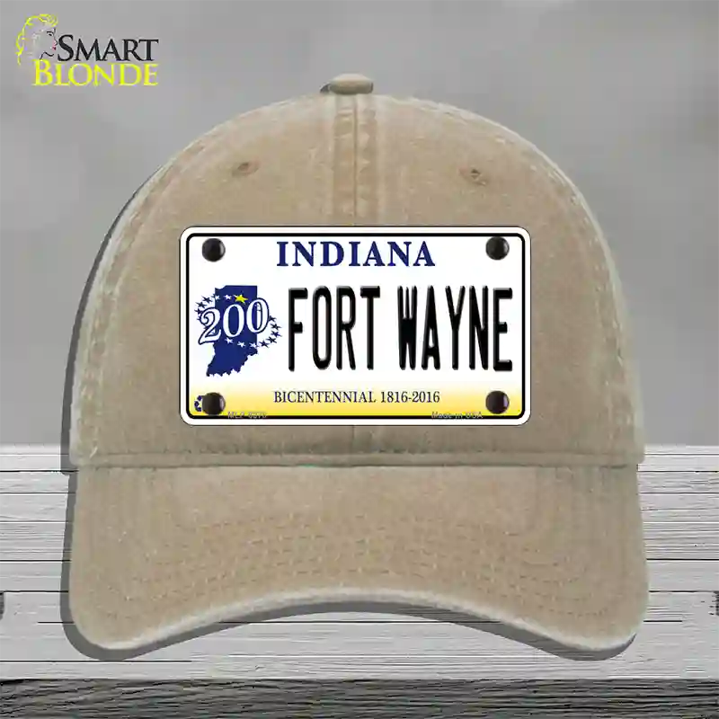 Fort Wayne Indiana Novelty License Plate Hat Unconstructed Cotton / Khaki