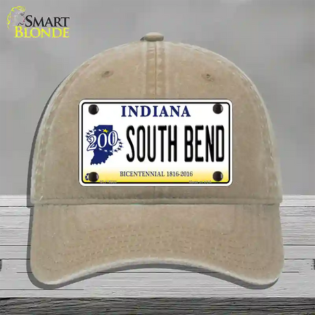 South Bend Indiana Novelty License Plate Hat Unconstructed Cotton / Khaki