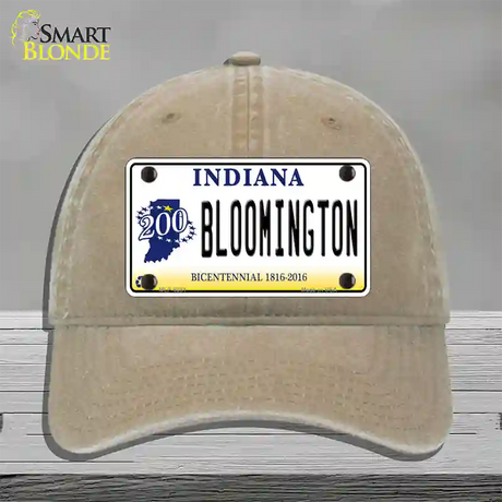 Bloomington Indiana Novelty License Plate Hat Unconstructed Cotton / Khaki