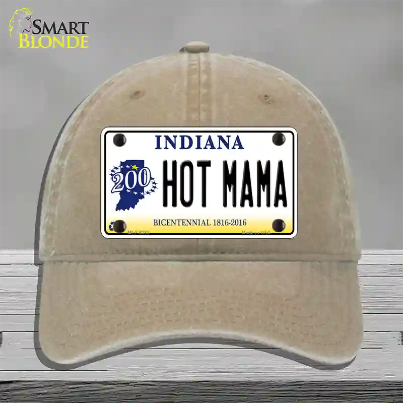 Hot Mama Indiana Novelty License Plate Hat Unconstructed Cotton / Khaki