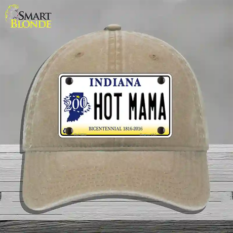 Hot Mama Indiana Novelty License Plate Hat Unconstructed Cotton / Khaki