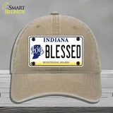 Blessed Indiana Novelty License Plate Hat Unconstructed Cotton / Khaki