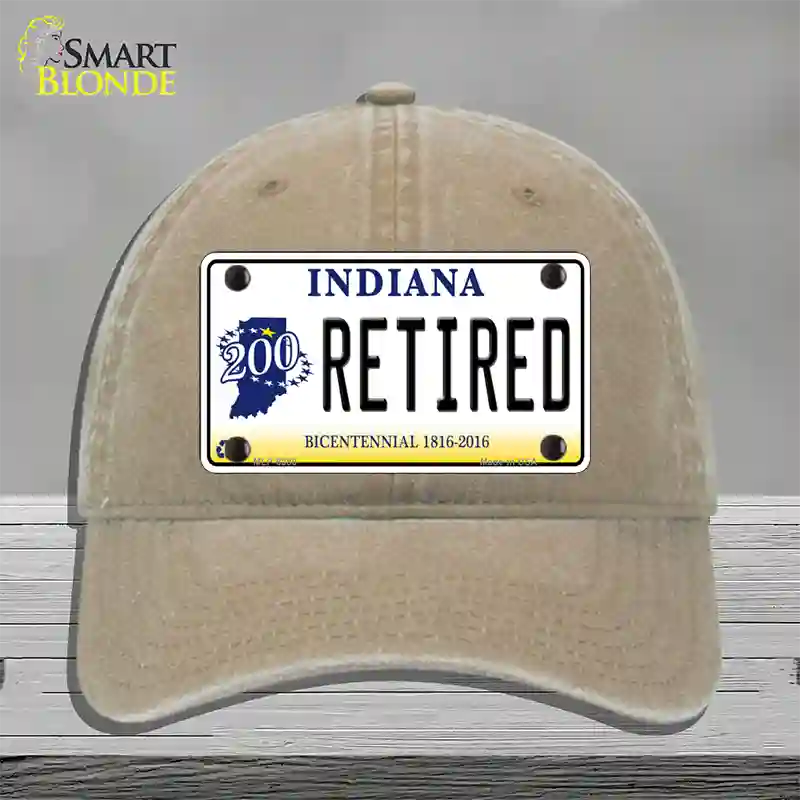 Retired Indiana Novelty License Plate Hat Unconstructed Cotton / Khaki