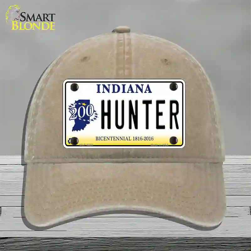 Hunter Indiana Bicentennial Novelty License Plate Hat Unconstructed Cotton / Khaki