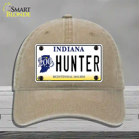 Hunter Indiana Bicentennial Novelty License Plate Hat Unconstructed Cotton / Khaki