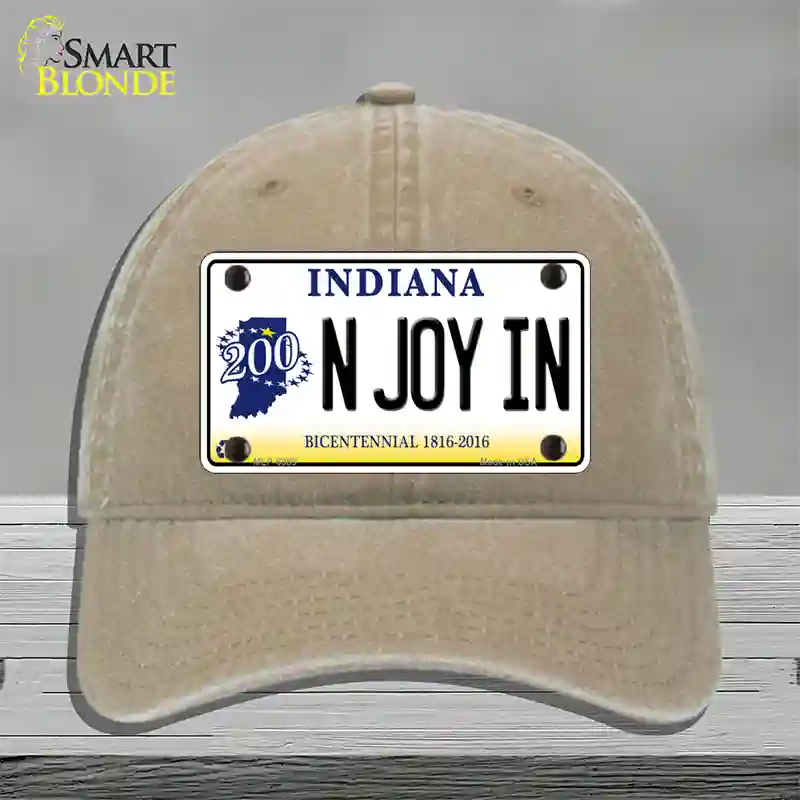 N Joy Indiana Novelty License Plate Hat Unconstructed Cotton / Khaki