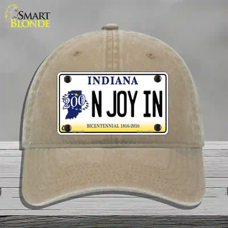 N Joy Indiana Novelty License Plate Hat Unconstructed Cotton / Khaki