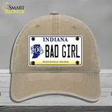 Bad Girl Indiana Novelty License Plate Hat Unconstructed Cotton / Khaki