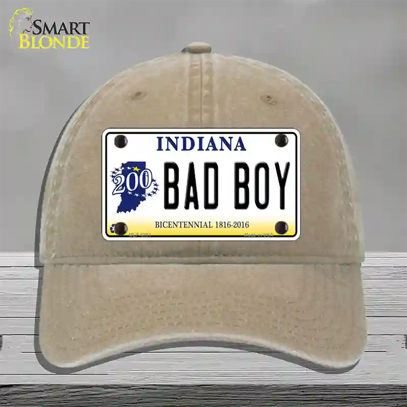 Bad Boy Indiana Novelty License Plate Hat Unconstructed Cotton / Khaki