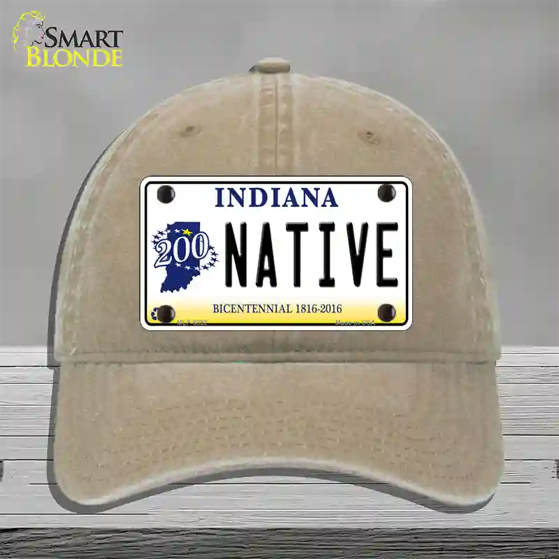 Native Indiana Novelty License Plate Hat Unconstructed Cotton / Khaki