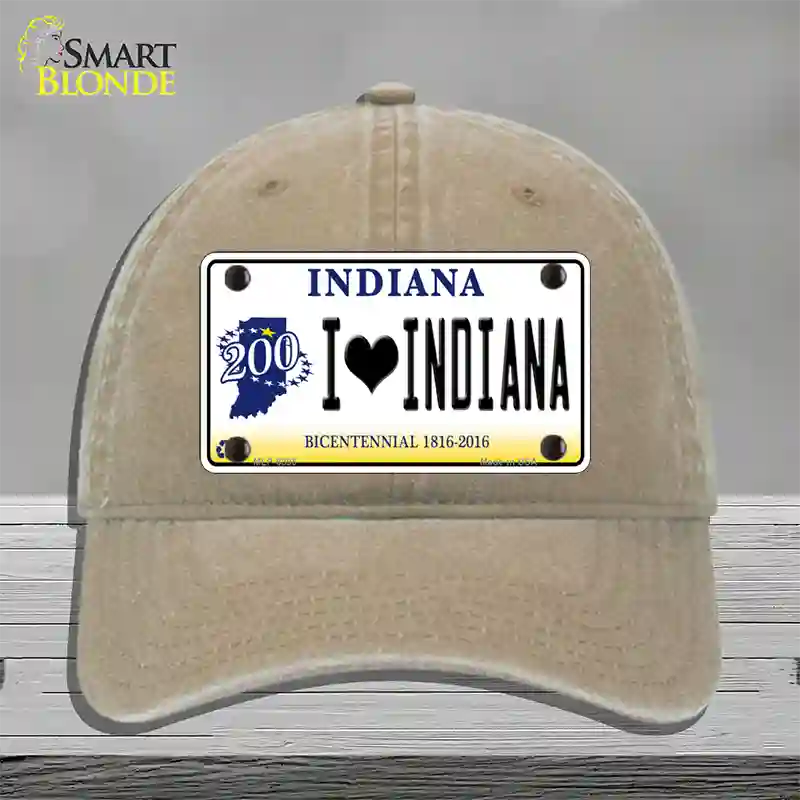 I Love Indiana Novelty License Plate Hat Unconstructed Cotton / Khaki