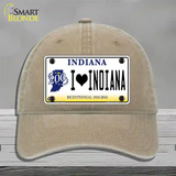 I Love Indiana Novelty License Plate Hat Unconstructed Cotton / Khaki