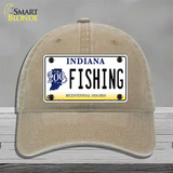 Fishing Indiana Novelty License Plate Hat Unconstructed Cotton / Khaki